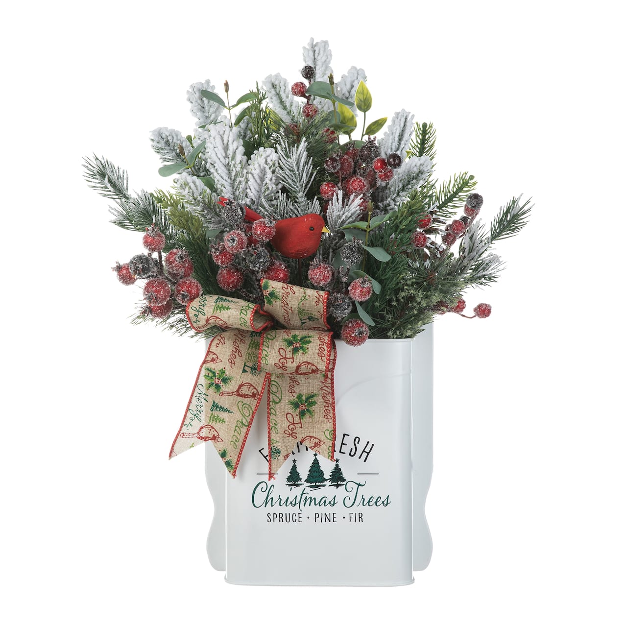 Glitzhome® 21" Christmas Pine Needle & Berry Ribbon Centerpiece
